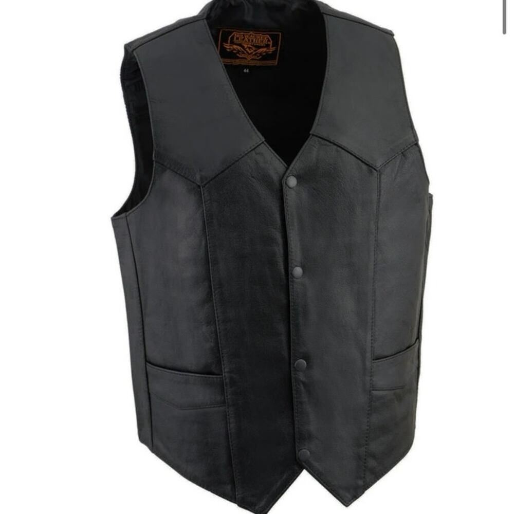 NWT Milwaukee Leather SH1310 Men's Black Leather Classic V-Neck Motorcycle